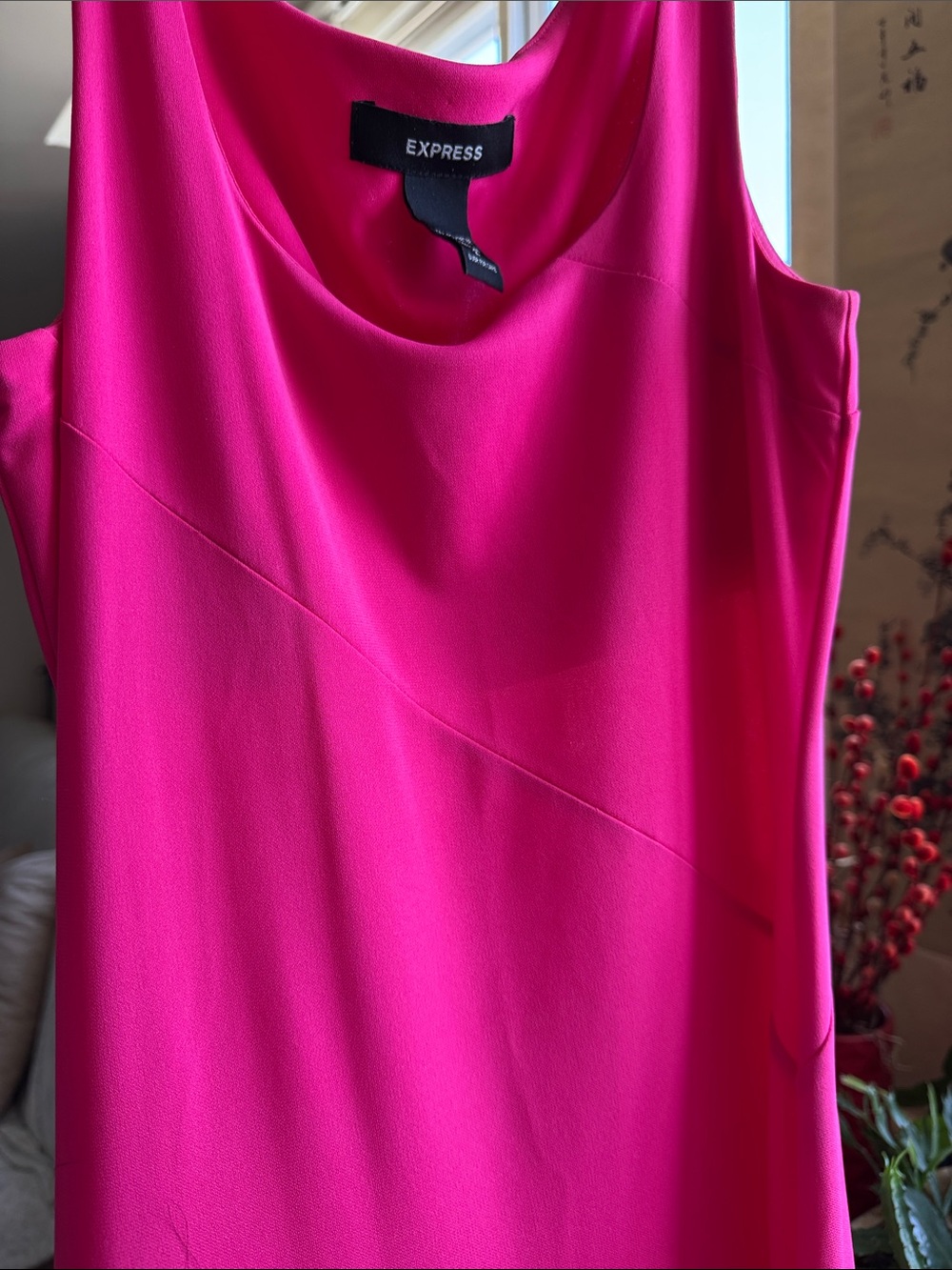 Express One-Shoulder Asymmetric Hem Dress in Hot Pink